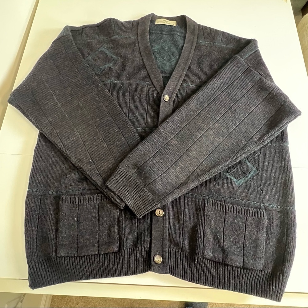Vintage 1994 St Michael from Marks & Spencer Bluish Purple/Teal Cardigan Sweater - Picture 4 of 11
